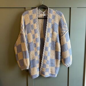 Altar’d State Shannon Checkered Blue Ivory Oversized Open Cardigan sz: S/M
